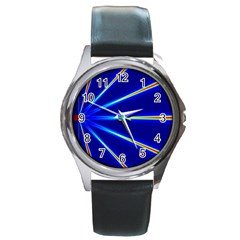 Light Neon Blue Round Metal Watch by Mariart