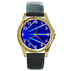 Light Neon Blue Round Gold Metal Watch by Mariart