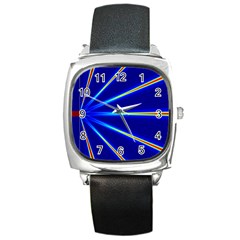 Light Neon Blue Square Metal Watch by Mariart