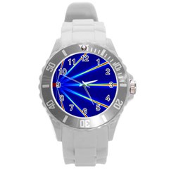 Light Neon Blue Round Plastic Sport Watch (l) by Mariart