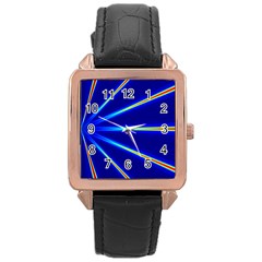 Light Neon Blue Rose Gold Leather Watch  by Mariart