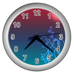 Love Valentine Kiss Purple Red Blue Romantic Wall Clocks (silver)  by Mariart