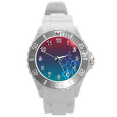 Love Valentine Kiss Purple Red Blue Romantic Round Plastic Sport Watch (l) by Mariart