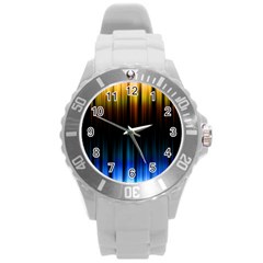 Light Orange Blue Round Plastic Sport Watch (L)