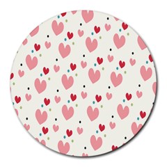 Love Heart Pink Polka Valentine Red Black Green White Round Mousepads by Mariart