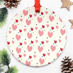 Love Heart Pink Polka Valentine Red Black Green White Ornament (round) by Mariart