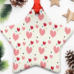 Love Heart Pink Polka Valentine Red Black Green White Ornament (star) by Mariart