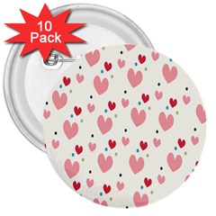 Love Heart Pink Polka Valentine Red Black Green White 3  Buttons (10 Pack)  by Mariart