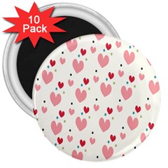 Love Heart Pink Polka Valentine Red Black Green White 3  Magnets (10 Pack) 