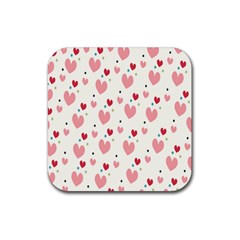 Love Heart Pink Polka Valentine Red Black Green White Rubber Coaster (square)  by Mariart