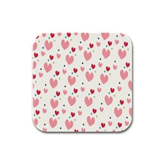 Love Heart Pink Polka Valentine Red Black Green White Rubber Square Coaster (4 Pack)  by Mariart