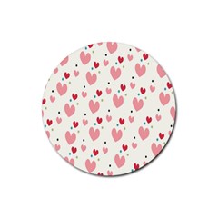 Love Heart Pink Polka Valentine Red Black Green White Rubber Round Coaster (4 Pack)  by Mariart