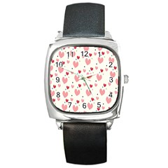 Love Heart Pink Polka Valentine Red Black Green White Square Metal Watch by Mariart