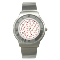 Love Heart Pink Polka Valentine Red Black Green White Stainless Steel Watch by Mariart