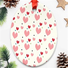 Love Heart Pink Polka Valentine Red Black Green White Oval Ornament (two Sides) by Mariart