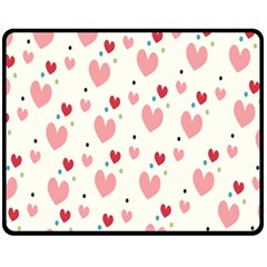 Love Heart Pink Polka Valentine Red Black Green White Fleece Blanket (medium)  by Mariart