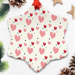 Love Heart Pink Polka Valentine Red Black Green White Ornament (snowflake) by Mariart