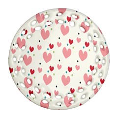 Love Heart Pink Polka Valentine Red Black Green White Round Filigree Ornament (two Sides) by Mariart