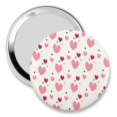 Love Heart Pink Polka Valentine Red Black Green White 3  Handbag Mirrors by Mariart