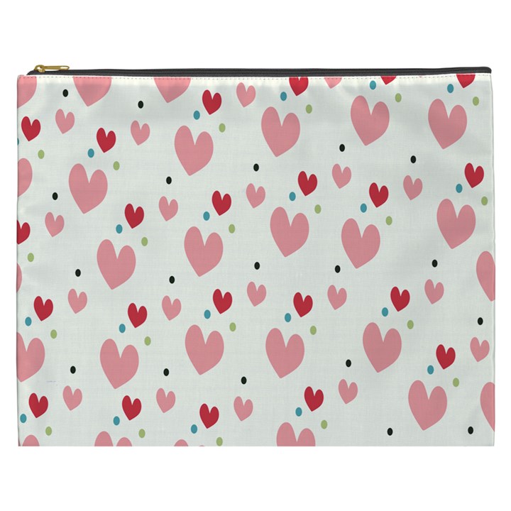 Love Heart Pink Polka Valentine Red Black Green White Cosmetic Bag (XXXL) 