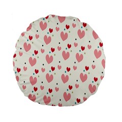 Love Heart Pink Polka Valentine Red Black Green White Standard 15  Premium Flano Round Cushions by Mariart