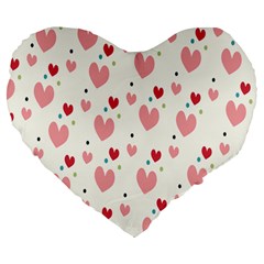 Love Heart Pink Polka Valentine Red Black Green White Large 19  Premium Flano Heart Shape Cushions by Mariart