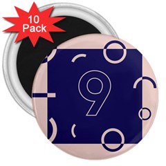 Number 9 Blue Pink Circle Polka 3  Magnets (10 Pack)  by Mariart