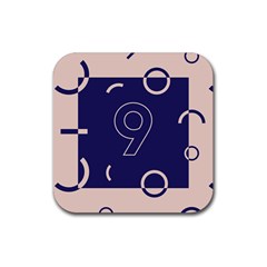 Number 9 Blue Pink Circle Polka Rubber Coaster (square) 