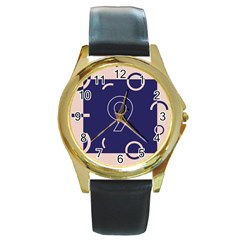 Number 9 Blue Pink Circle Polka Round Gold Metal Watch