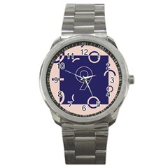 Number 9 Blue Pink Circle Polka Sport Metal Watch by Mariart