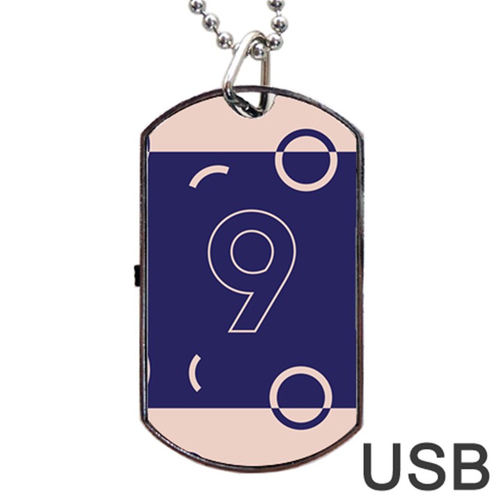 Number 9 Blue Pink Circle Polka Dog Tag USB Flash (One Side)