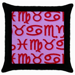 Illustrated Zodiac Red Purple Star Throw Pillow Case (black) by Mariart