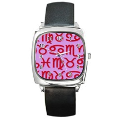 Illustrated Zodiac Red Purple Star Square Metal Watch by Mariart