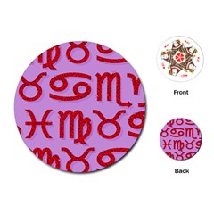 Illustrated Zodiac Red Purple Star Playing Cards (round)  by Mariart