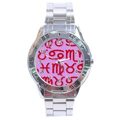 Illustrated Zodiac Red Purple Star Stainless Steel Analogue Watch by Mariart