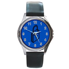 Padlock Love Blue Key Round Metal Watch