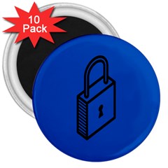 Padlock Love Blue Key 3  Magnets (10 Pack)  by Mariart