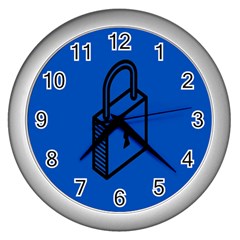 Padlock Love Blue Key Wall Clocks (silver)  by Mariart