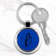 Padlock Love Blue Key Key Chains (round)  by Mariart