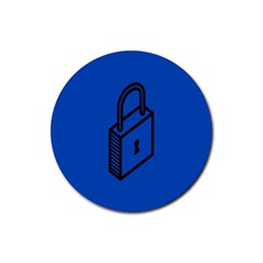 Padlock Love Blue Key Rubber Round Coaster (4 Pack) 