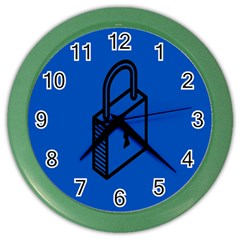 Padlock Love Blue Key Color Wall Clocks by Mariart