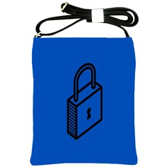 Padlock Love Blue Key Shoulder Sling Bags by Mariart