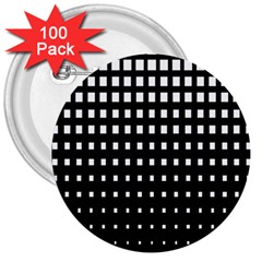 Plaid White Black 3  Buttons (100 Pack) 