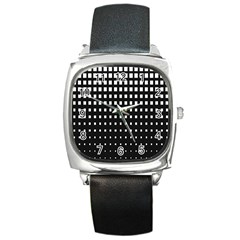 Plaid White Black Square Metal Watch by Mariart