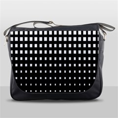 Plaid White Black Messenger Bags by Mariart