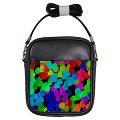 Colorful Strokes On A Black Background               Girls Sling Bag by LalyLauraFLM