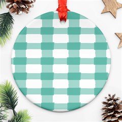 Plaid Blue Green White Line Ornament (round)