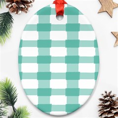 Plaid Blue Green White Line Ornament (oval)