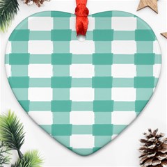 Plaid Blue Green White Line Ornament (heart)