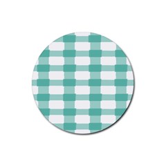 Plaid Blue Green White Line Rubber Coaster (round) 